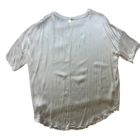 Fate Ivory Short-Sleeve High-Low Top Satin Tee Shirt Large Classic Casual Luxe - Picture 2 of 7